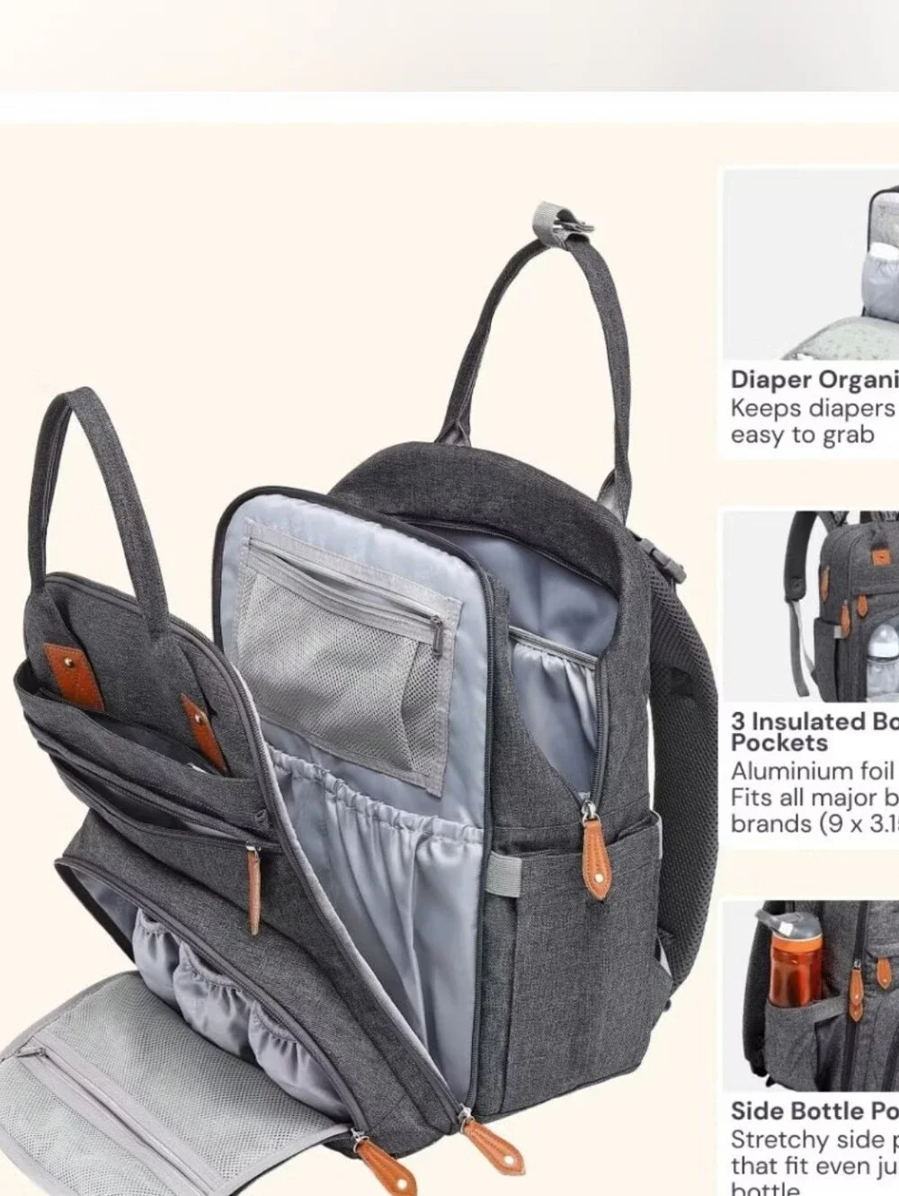 BabbleRoo Original Diaper Bag Backpack Style26L Hands Free.